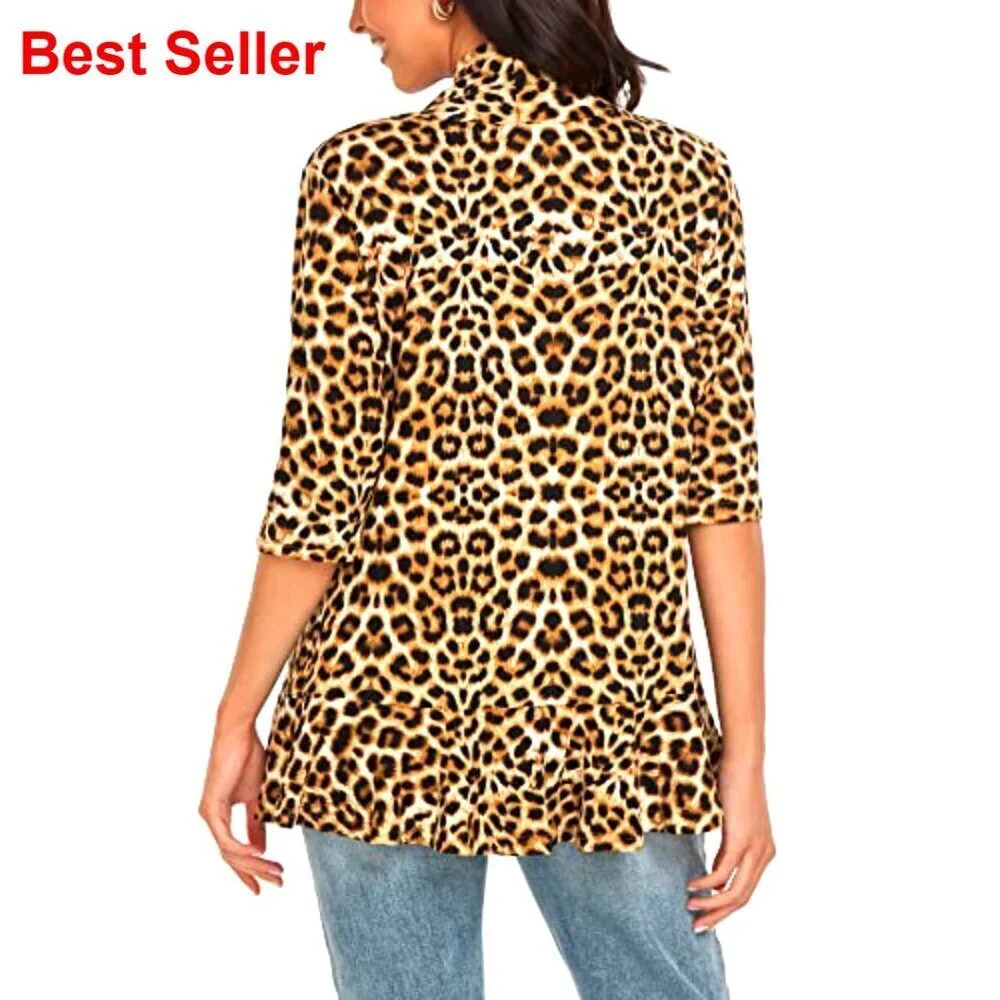Women's 3/4 Sleeve Cardigan, Open Front, Shawl Collar, S-3XL